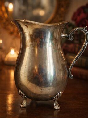 Vintage Silverplate Pitcher Claw Foot Victorian Tarnished Gothic Cottagecore